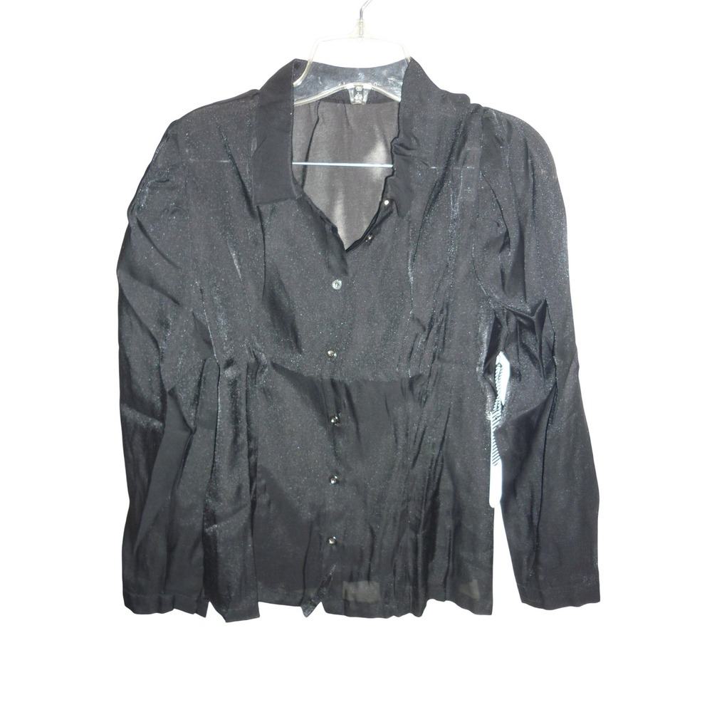 Story 0n Womens Black Sheer Sparkle Button Front Blouse Size M‎